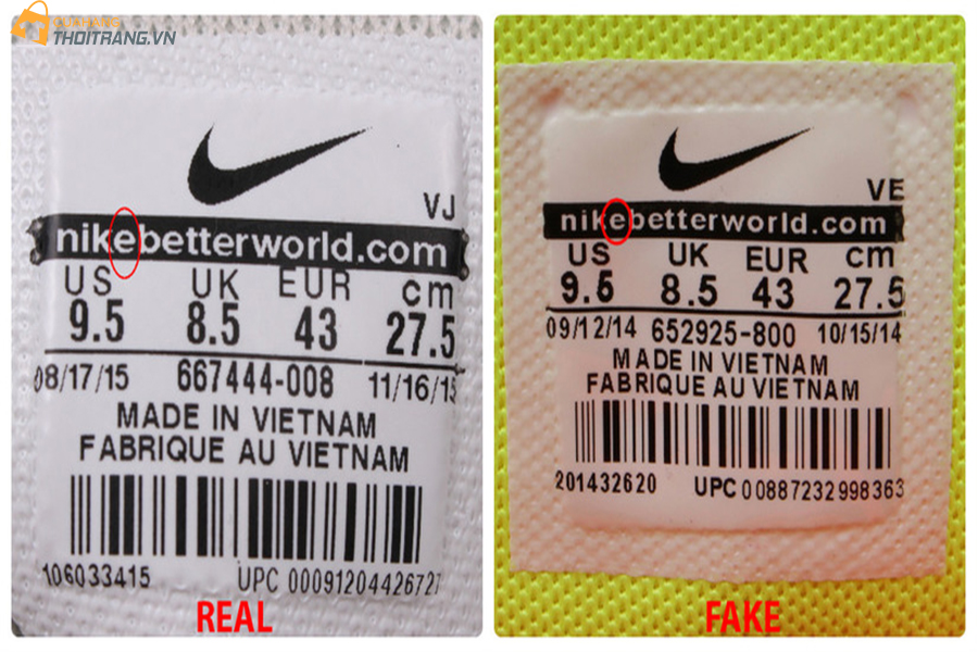 Nhận biết giày Nike thật giả qua tem